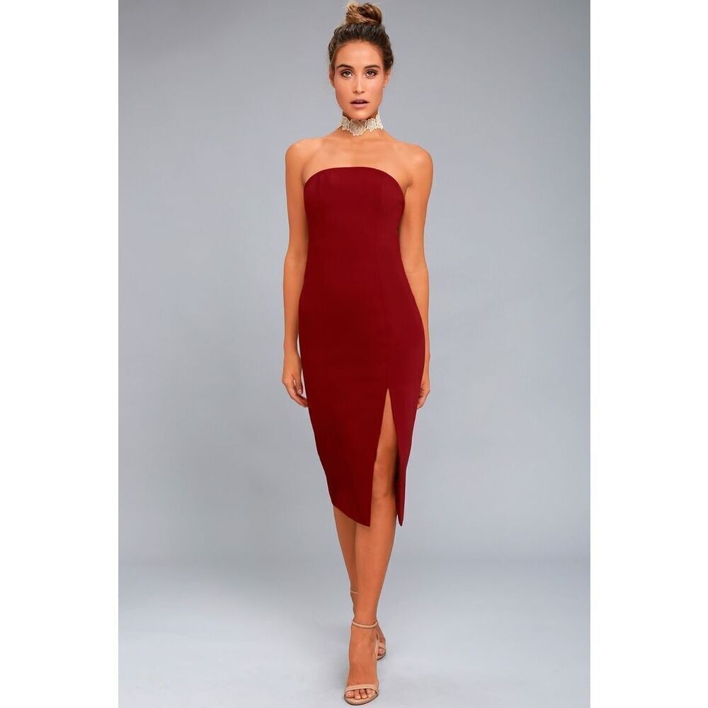 Finders Keepers Lucie Wine Red Midi Dress Size S